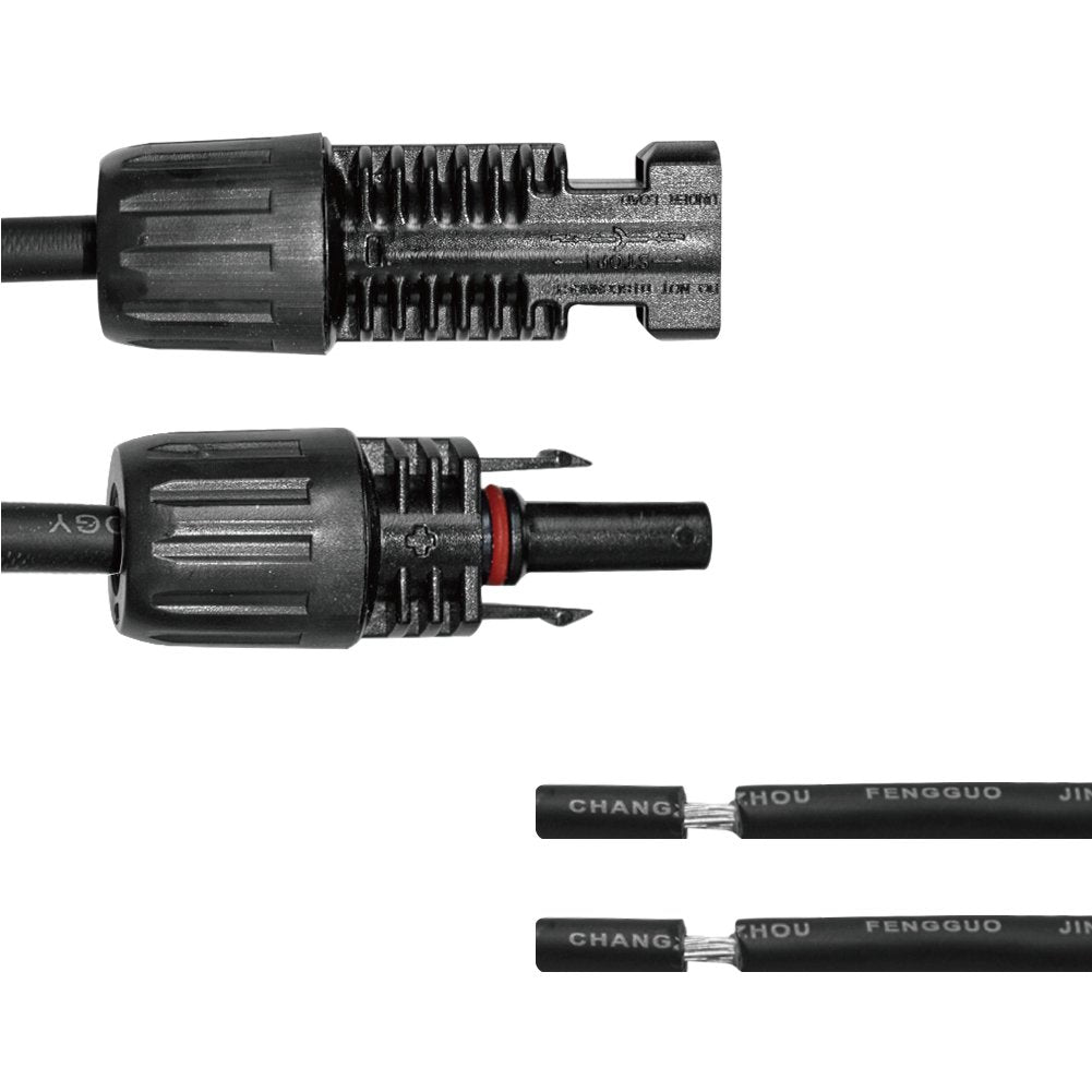 10Ft 10AWG Solar Adaptor Wire Extension Cables with Female and Male Connector, 1 Pair, Black