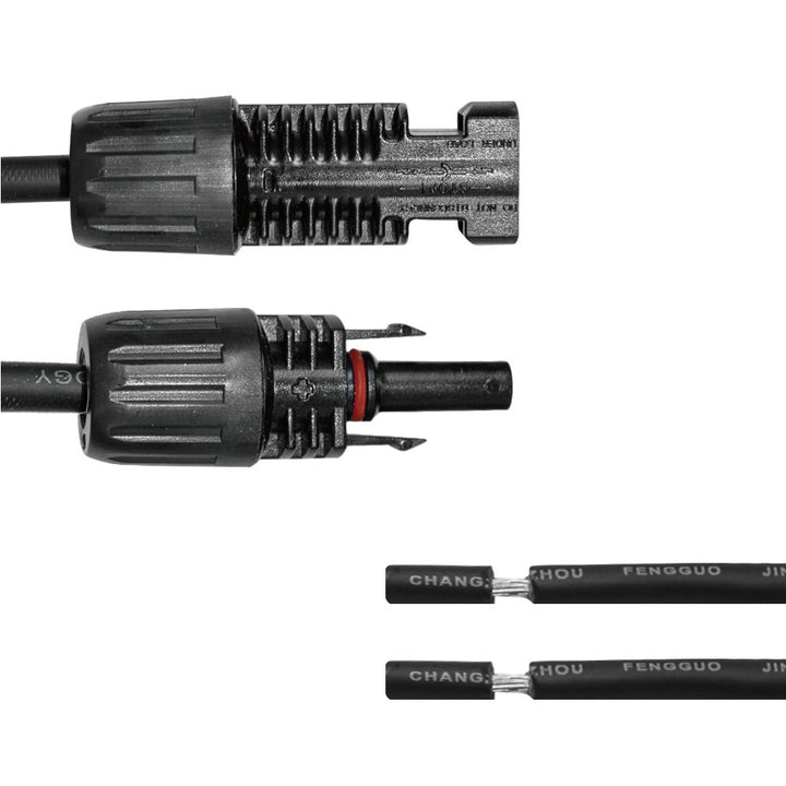 10Ft 10AWG Solar Adaptor Wire Extension Cables with Female and Male Connector, 1 Pair, Black
