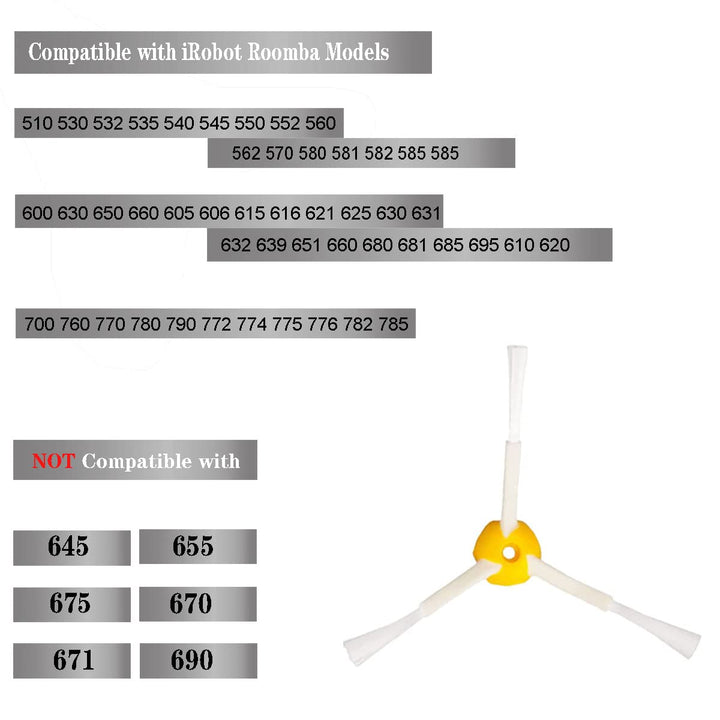 Replaced Side Brushes (3- Pack) Compatible with iRobot Roomba 500 &amp; 600 &amp; 700 Series Vacuum Cleaner,3-Armed Side Brushes Compatible with iRobot Vacuum Cleaner 600 610 620 760 770 780