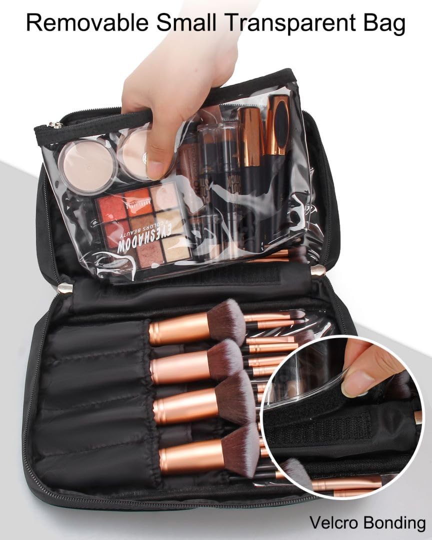 Makeup Brush Bag, Makeup Brush Organizer Cosmetic Bags Makeup Artist Case with Belt Strap Holder Multi functional Cosmetic Bag Makeup Handbag for Travel &amp; Home Gift (Black)