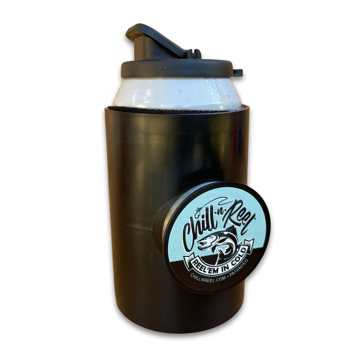 Fishing Can Cooler (from Shark Tank) | Hard Shell Drink Holder with Hand Line Reel Attached | Fits Any Standard Insulator Sleeve or Coozie | Unique Fun Fishing Gift (Camo Classic)