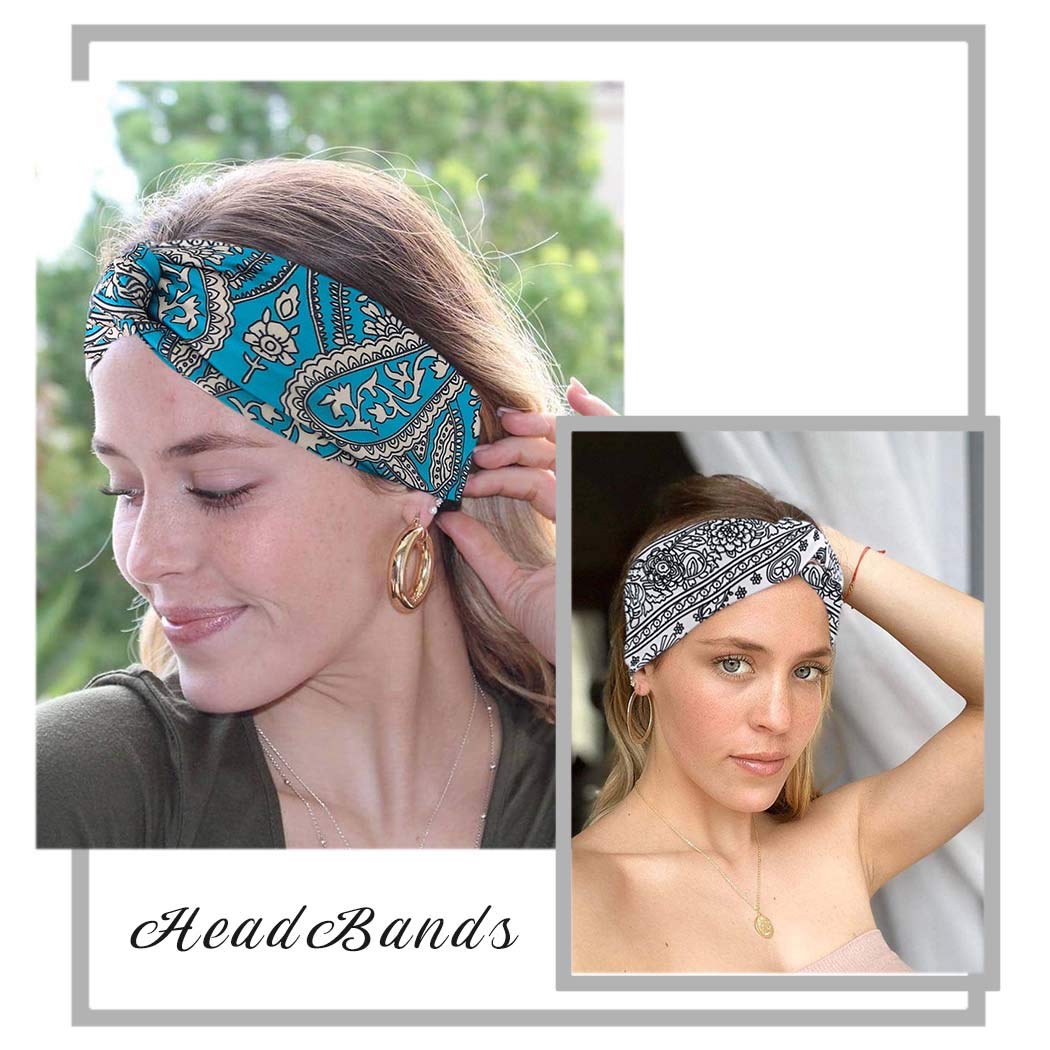 Boho Athletic Travel Headbands Cross Workout Head Wrap Knotted Turban Hair Scarf Yoga Elastic Printed Hair Band for Women and Girls(Pack of 3)