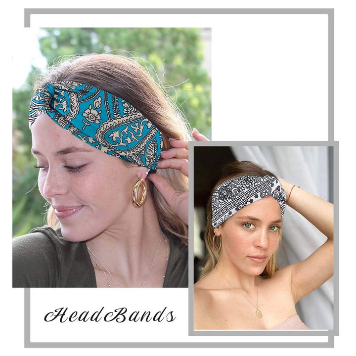 Boho Athletic Travel Headbands Cross Workout Head Wrap Knotted Turban Hair Scarf Yoga Elastic Printed Hair Band for Women and Girls(Pack of 3)