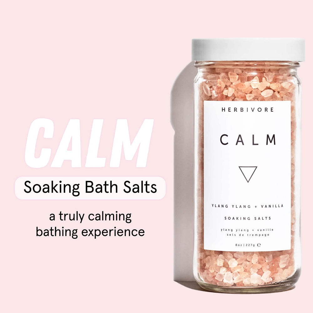 Calm Soaking Bath Salts – Natural Himalayan Pink Salt, Moisturizing + Relaxing, Ylang Ylang & Vanilla, Plant-Based, Vegan, Cruelty-Free, 8 oz