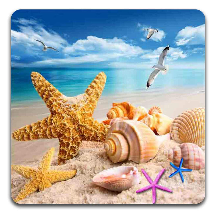 Beach Shells Square Coaster Set - Made of Recycled Rubber - Set of 4