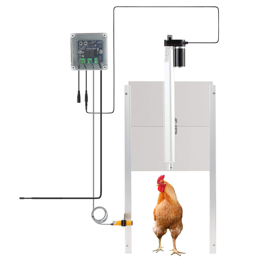 66W Automatic Chicken Coop Opener, Auto Chicken Door Opener and Closer, Electric Poultry House Door Motor Kit with Light Sensor, IR Sensor Safety Mechanism, Remote Controls for Smart Home Farms