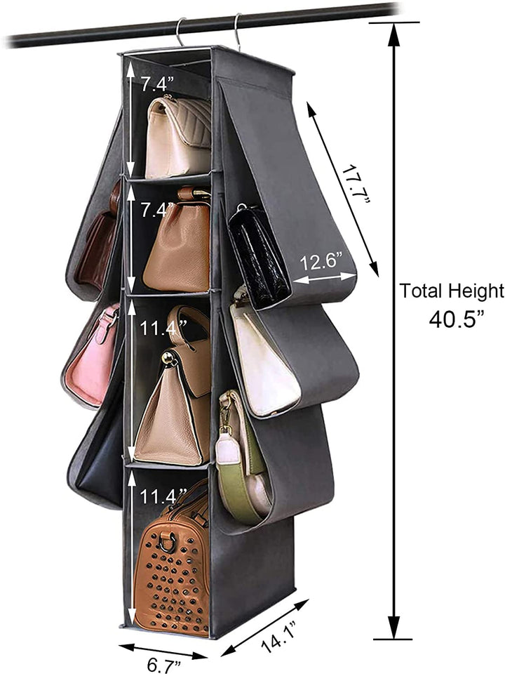 Hanging Purse Handbag Organizer Wardrobe Closet Organizer Nonwoven 10 Pockets Hanging Closet Storage Bag with 360 Degree Swivel Hook