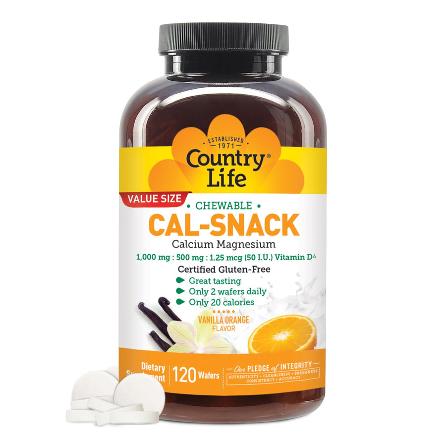 Cal-Snack - Chewable Calcium Magnesium Supplement wafers with Vitamin D3, Easy to Digest, Vanilla Orange Flavor, Dietary Supplement