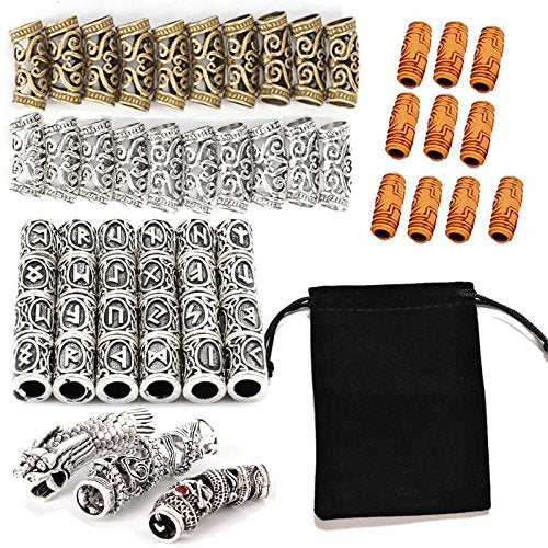 57 Pcs/Kit Norse Vikings Beads Hair Tube Beads Dreadlocks for Beards Hair Paracord Pendants & Bracelets DIY