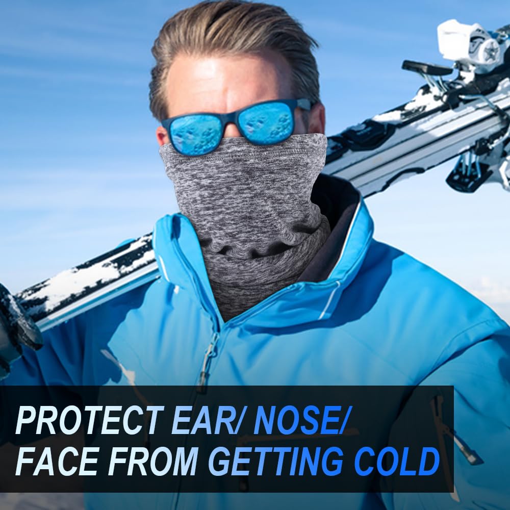 Soft Fleece Neck Gaiter Warmer Face Mask Cover for Cold Weather Gear Winter Outdoor Sports Snowboard Skiing Cycling Motorcycle Hunting Fishing Suitable Men Women AA-C-01 Gray