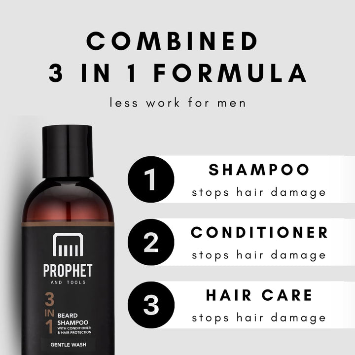 3-in-1 Beard Shampoo &amp; Conditioner - Gentle Cleanser for Soft, Shiny, Tangle-Free Beard - 8.5 oz