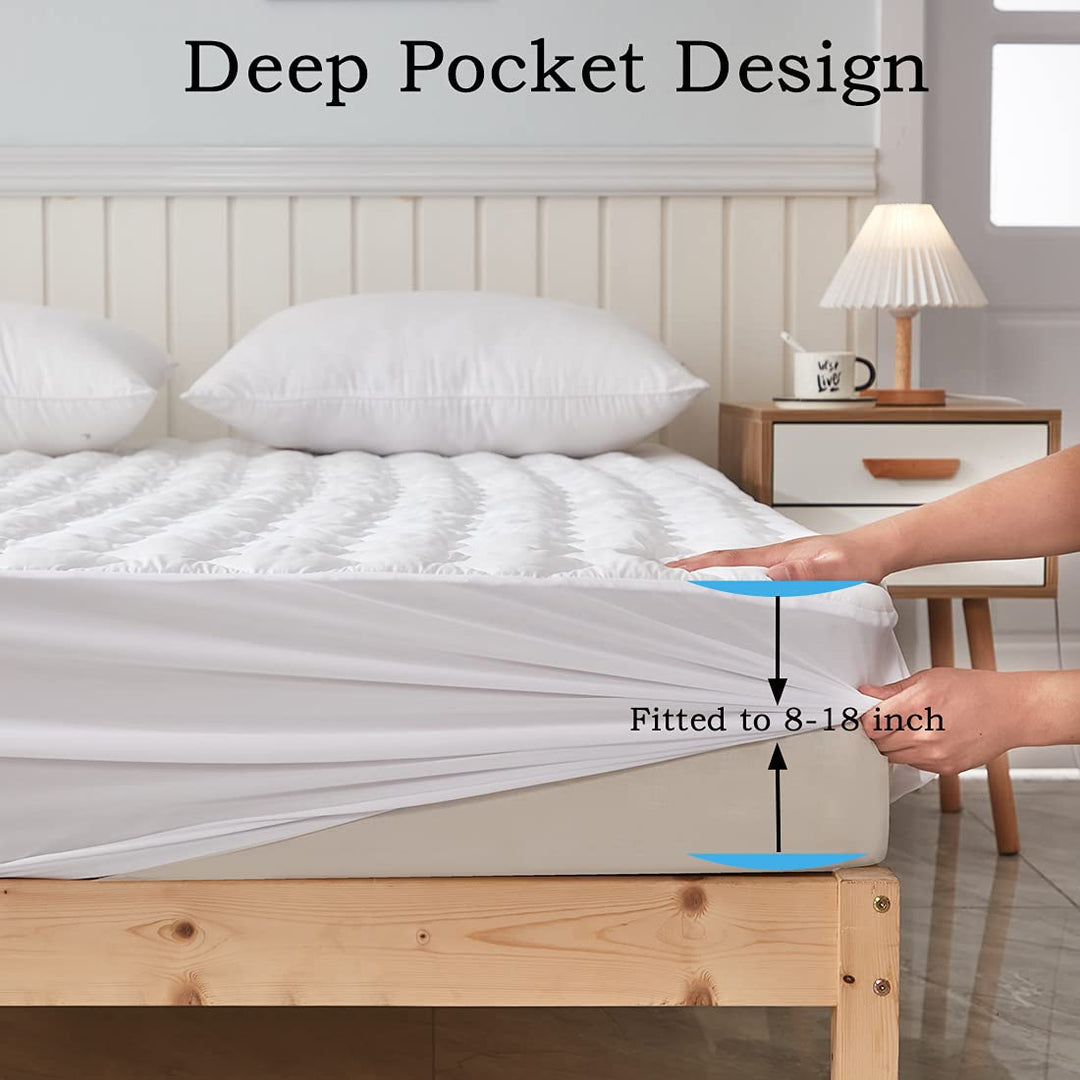 Waterproof Mattress Pad, Full Size Quilted Fitted Mattress Pad, 100% Waterproof Breathable Soft Mattress Protector Stretches up to 8-18 inches, Cooling Mattress Topper for Full Size Bed