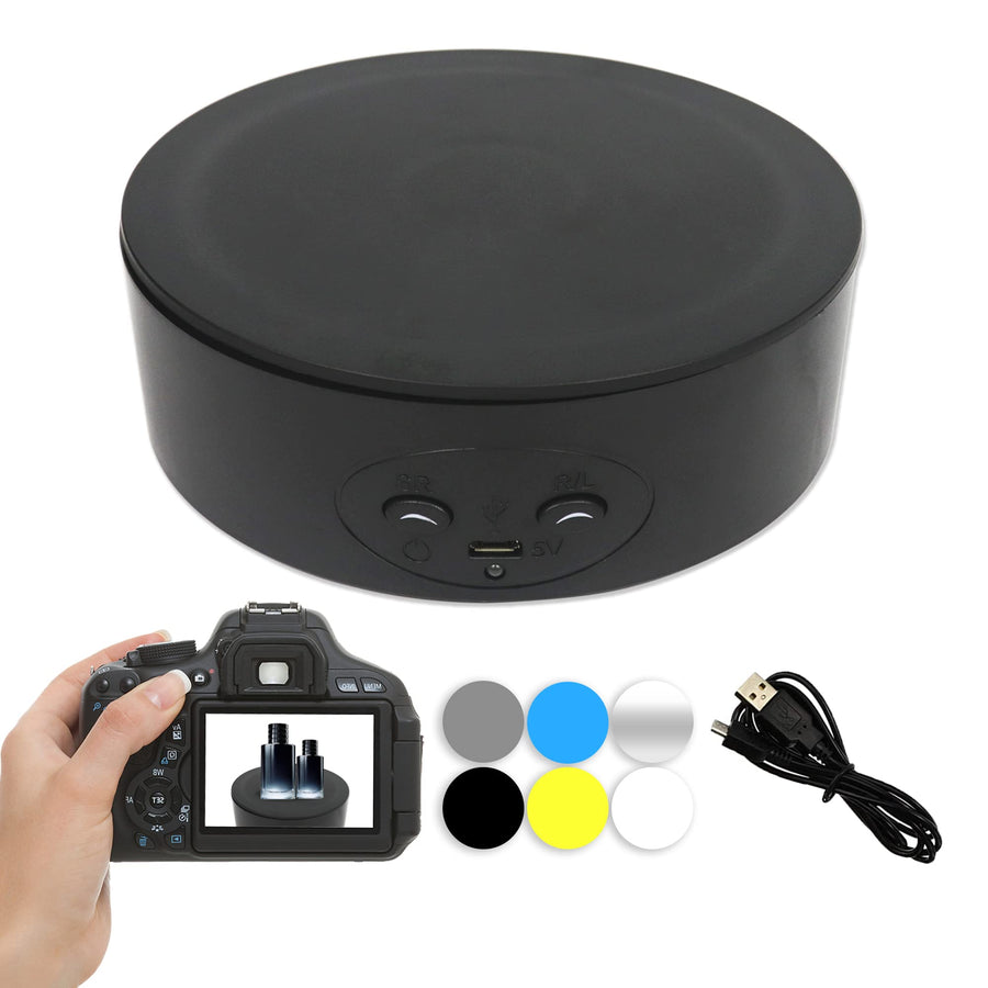 Motorized Rotating Display Stand 360 Degree Electric Photography Turntable with 6 PVC Backgrounds, Battery/USB Power Supply for Display Products Photography Jewelry Watch Models