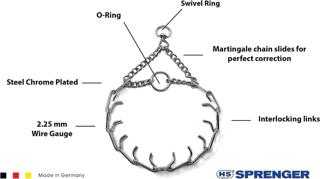 Prong Dog Training Collar Ultra-Plus Chrome Plated Steel Pet Pinch No-Pull for Dogs Anti Pull Made in Germany 2.25mm x 13in Small