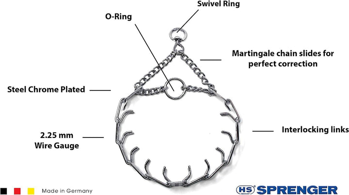 Prong Dog Training Collar Ultra-Plus Chrome Plated Steel Pet Pinch No-Pull for Dogs Anti Pull Made in Germany 2.25mm x 13in Small
