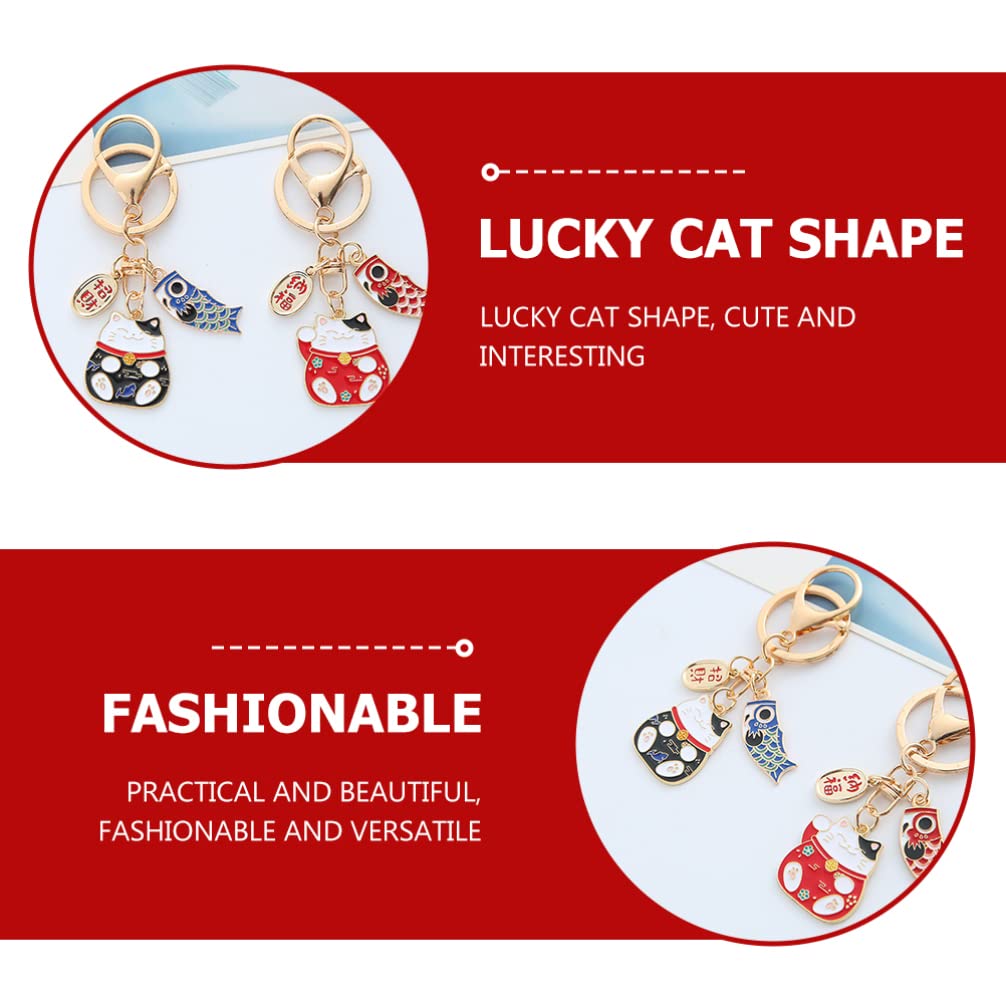 Maneki Neko Lucky Cat Keychain: Japanese Beckoning Cat Keyring Fengshui Fortune Key Chains for Wealth Fortune