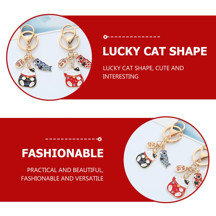Maneki Neko Lucky Cat Keychain: Japanese Beckoning Cat Keyring Fengshui Fortune Key Chains for Wealth Fortune