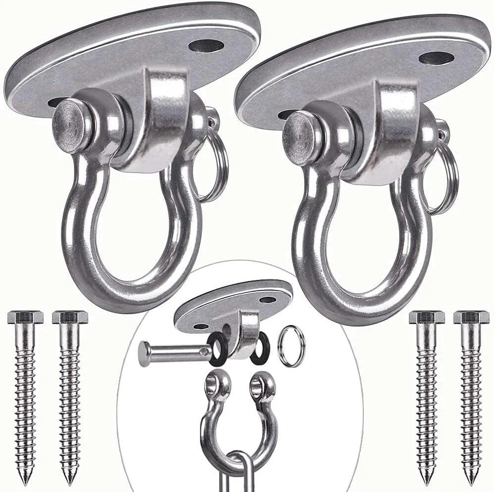 Set of 2 Permanent Antirust Stainless Steel 304 Heavy Duty Swing Hangers, 2000LB Capacity, Yoga Hammock Chair Sandbag, Swing Sets, 180° Swing(No Screws)