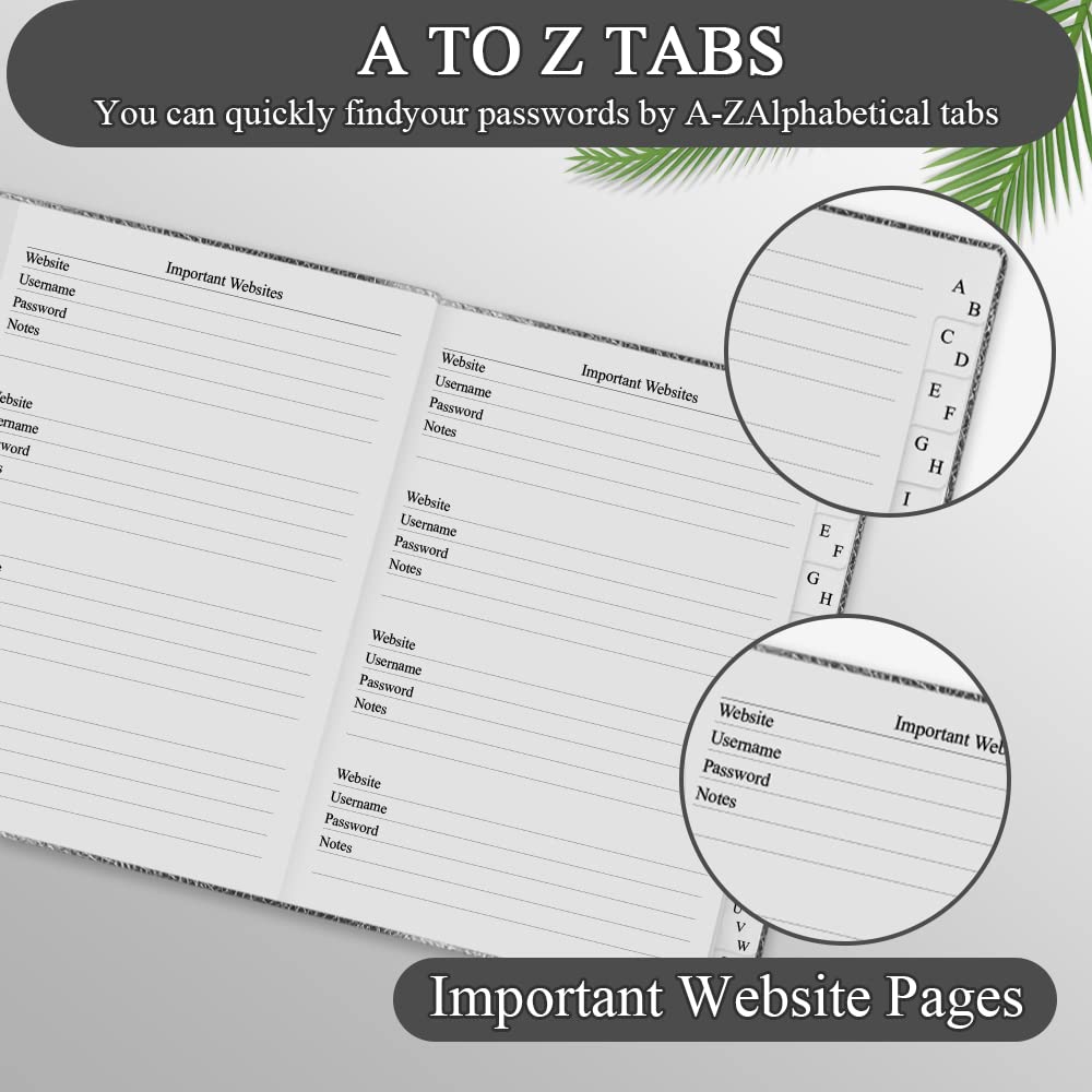 Telephone and Address Book with Tabs 4.5 x 6 Address Book Hardcover with Birthday, Address, Phone Numbers, Websites Password. Address Notebook for Home or Office, Black