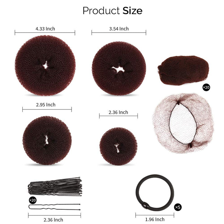 Hair Donut Bun Maker, Girls Hair Styling kit with 20 Pieces Invisible Hair Nets for Bun, 4pcs Donut Bun Maker, 5 pieces Hair Elastic Bands, 20 pieces Hair Bobby Pin