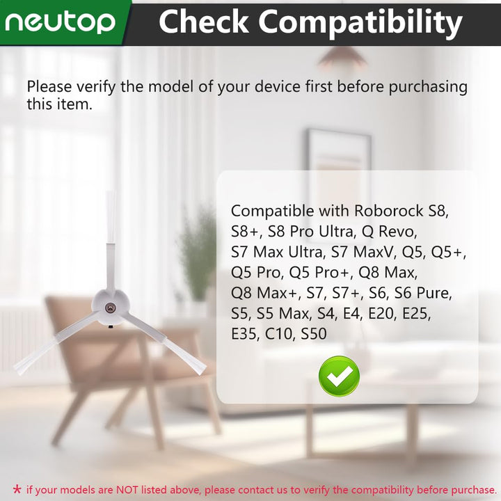Neutop Replacement Side Brush, Compatible with Roborock S8, S8+, S8 Pro Ultra, Q Revo, Q5, Q7, Q8 Max, S7 Max Ultra, S7 MaxV, S6, S6 Pure, S5, S5 Max, S4, E4, E20, E25, E35, S50, Robot Vacuum, 9-pack.