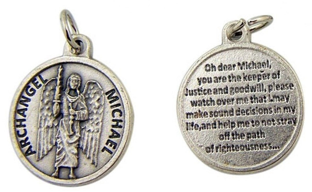 Silver Toned Base Saint Anthony Medal with Prayer Protection Pendant, 3/4 Inch