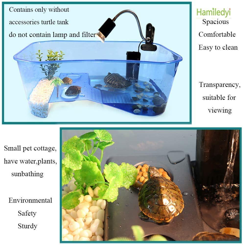 Turtle Tank Aquarium,Reptile Habitat,Turtle Habitat Terrapin Lake Reptile Aquarium Tank with Platform Plants for Crayfish Crab (Black)(Excluding Accessories)