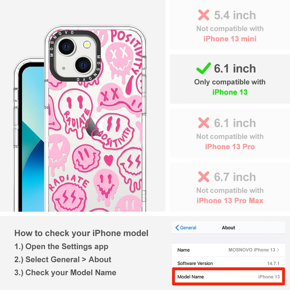 Case for iPhone 13, [Buffertech 6.6ft Military-Grade Drop Protection] [Anti Peel Off Tech] Clear TPU Bumper Phone Case Cover Design - Pink Dripping Smiles