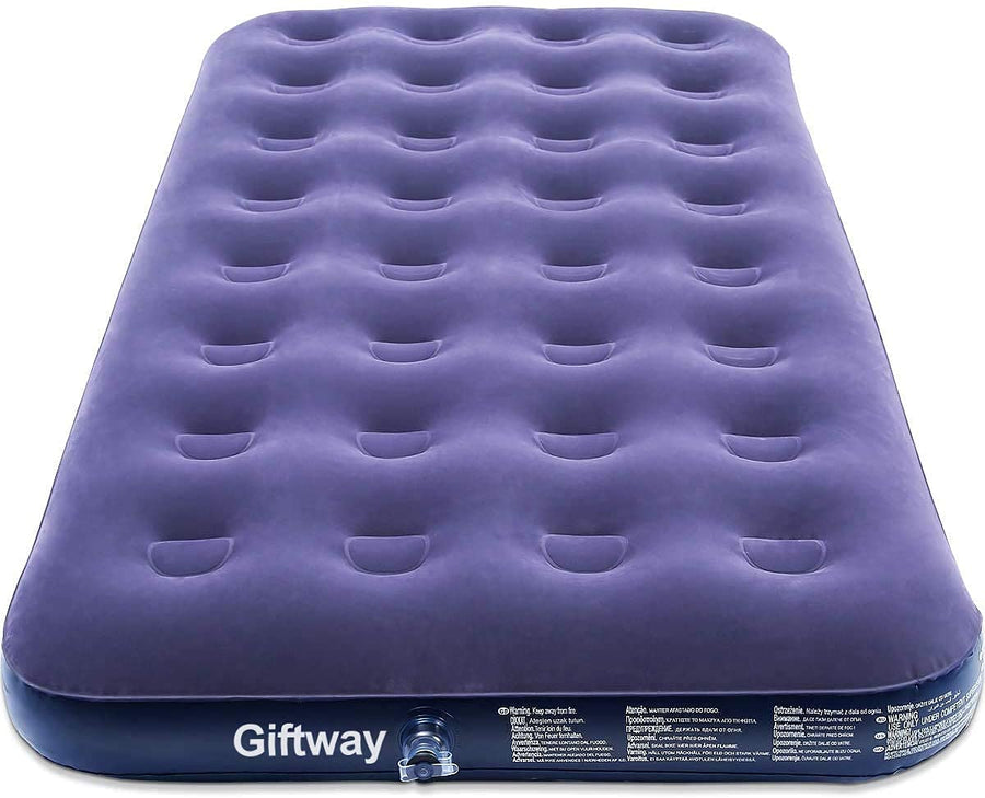 Twin Size Camping Air Mattress - 9 Raised Inflatable Mattress Portable Comfort Flocked Blow Up Airbed with Patch Kit - Portable Air Bed for Guests/Home/Camping/Travel/Housewarming Gifts