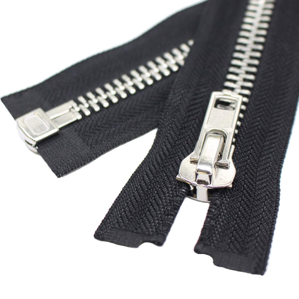 #10 24 Inch Silver Separating Jacket Zipper Y-Teeth Metal Zipper Heavy Duty Metal Zippers for Jackets Sewing Coats Crafts (24 Silver)