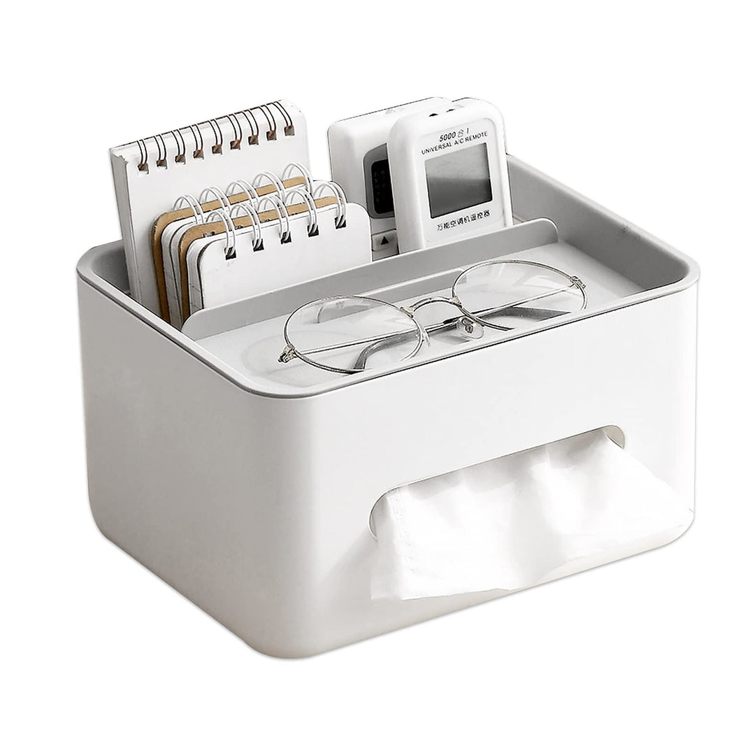 Rectangular Tissue Box Cover Holder with Storage Napkin Tissue Box Holder with Stationery Remote Control Box Decorative Tissue Pen Remote Organizer for Home/Office/Car/Restaurant Grey