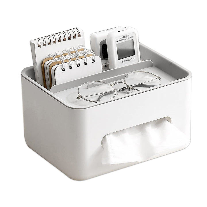 Rectangular Tissue Box Cover Holder with Storage Napkin Tissue Box Holder with Stationery Remote Control Box Decorative Tissue Pen Remote Organizer for Home/Office/Car/Restaurant Grey