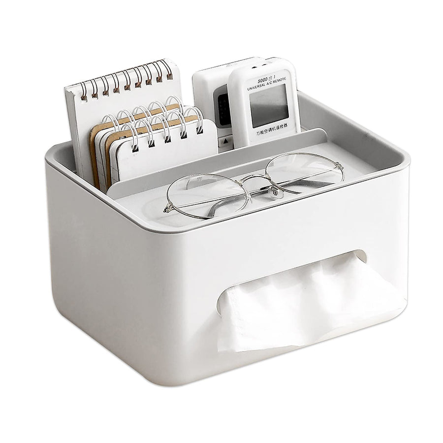 Rectangular Tissue Box Cover Holder with Storage Napkin Tissue Box Holder with Stationery Remote Control Box Decorative Tissue Pen Remote Organizer for Home/Office/Car/Restaurant Grey