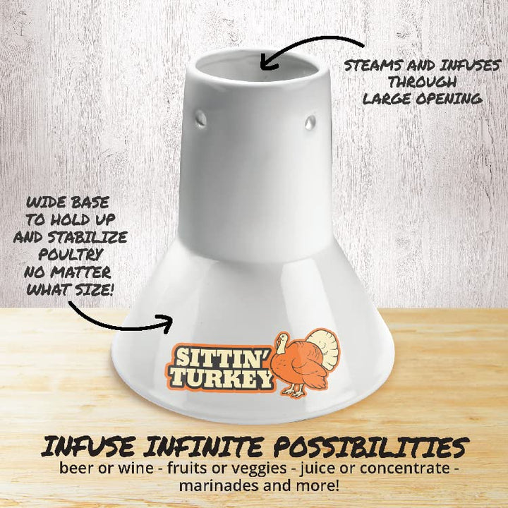 Beer Can Turkey Roaster- Sittin&#39; Turkey Marinade Barbecue Steamer- Infuse delicious BBQ flavor