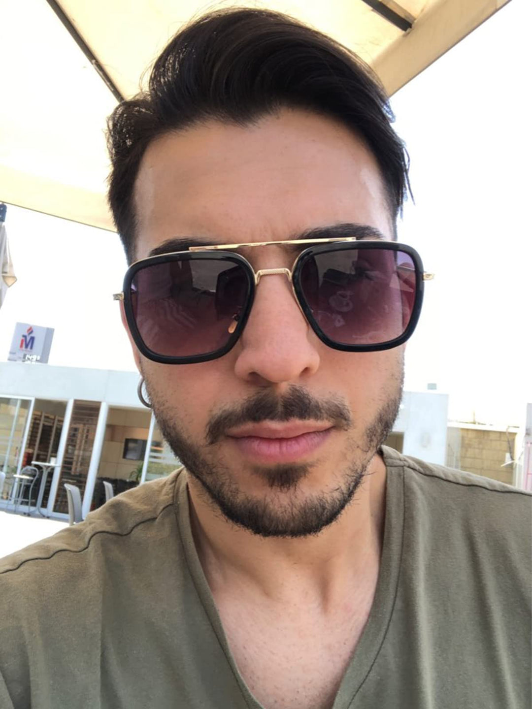 AIEYEZO Tony Stark Sunglasses Vintage Square Metal Fram