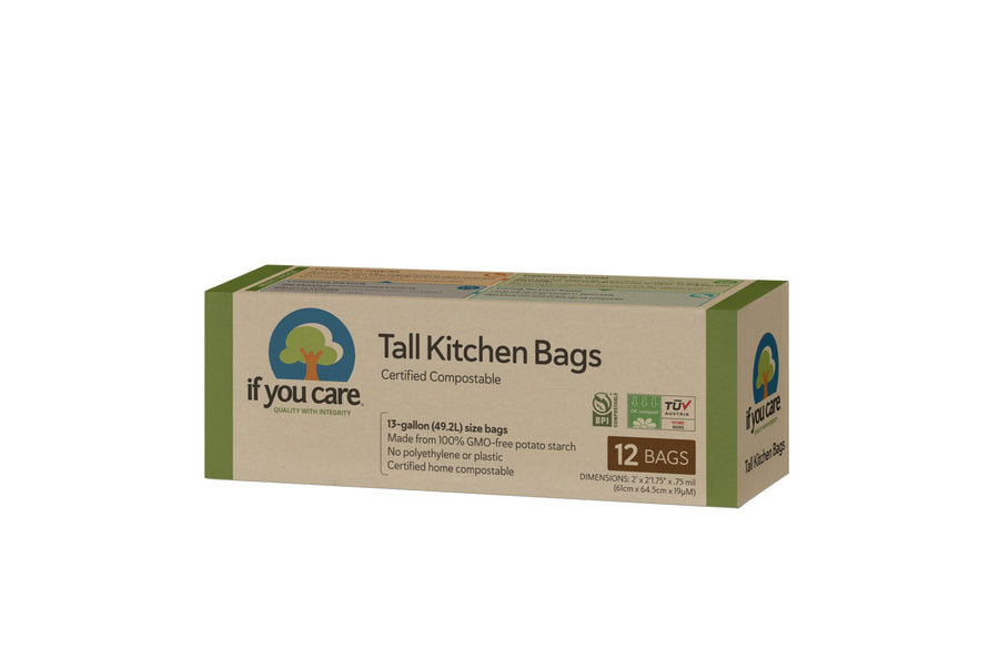 IF YOU CARE Certified Compostable Tall Kitchen Bags, 12