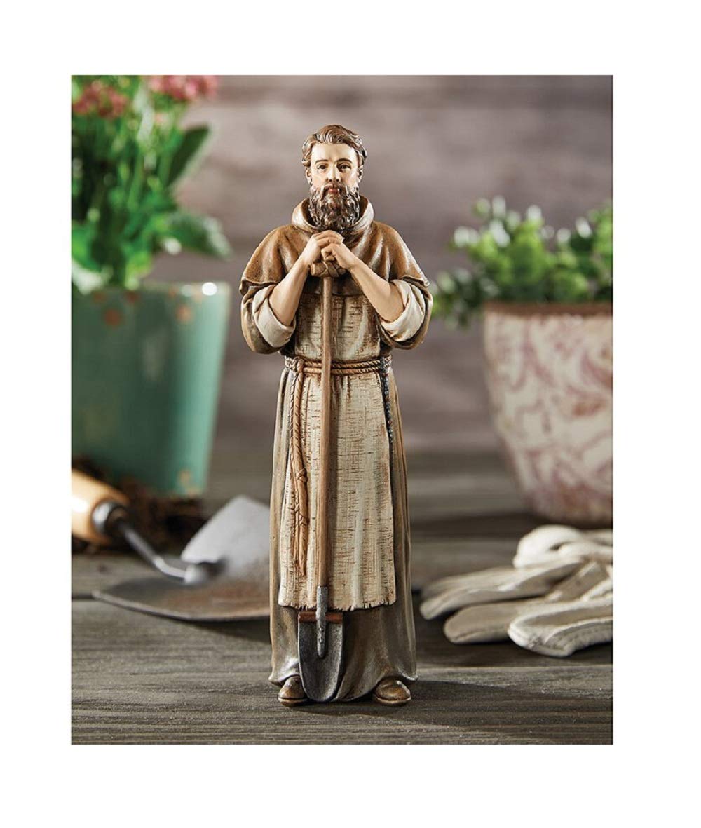 Saint Fiacre Patron of Gardeners 8 Inch Colored Resin Statue