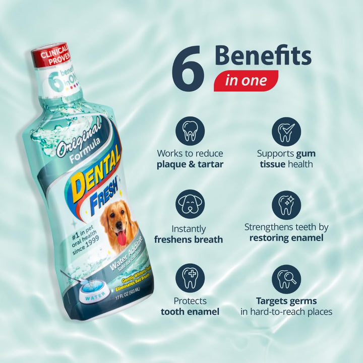 Water Additive for Dogs, Original Formula, 17oz – Dog Breath Freshener and Teeth Cleaning for Dental Care– Add to Water