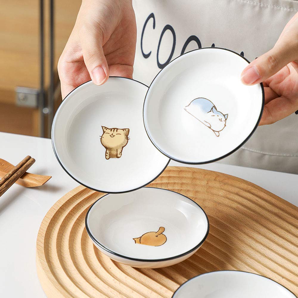 6pcs Cute Cat Multipurpose Ceramic Sauce Dish Seasoning Dishes Sushi Dipping Bowl Appetizer Plates