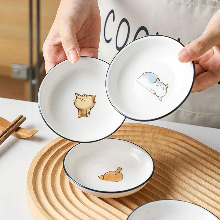 6pcs Cute Cat Multipurpose Ceramic Sauce Dish Seasoning Dishes Sushi Dipping Bowl Appetizer Plates