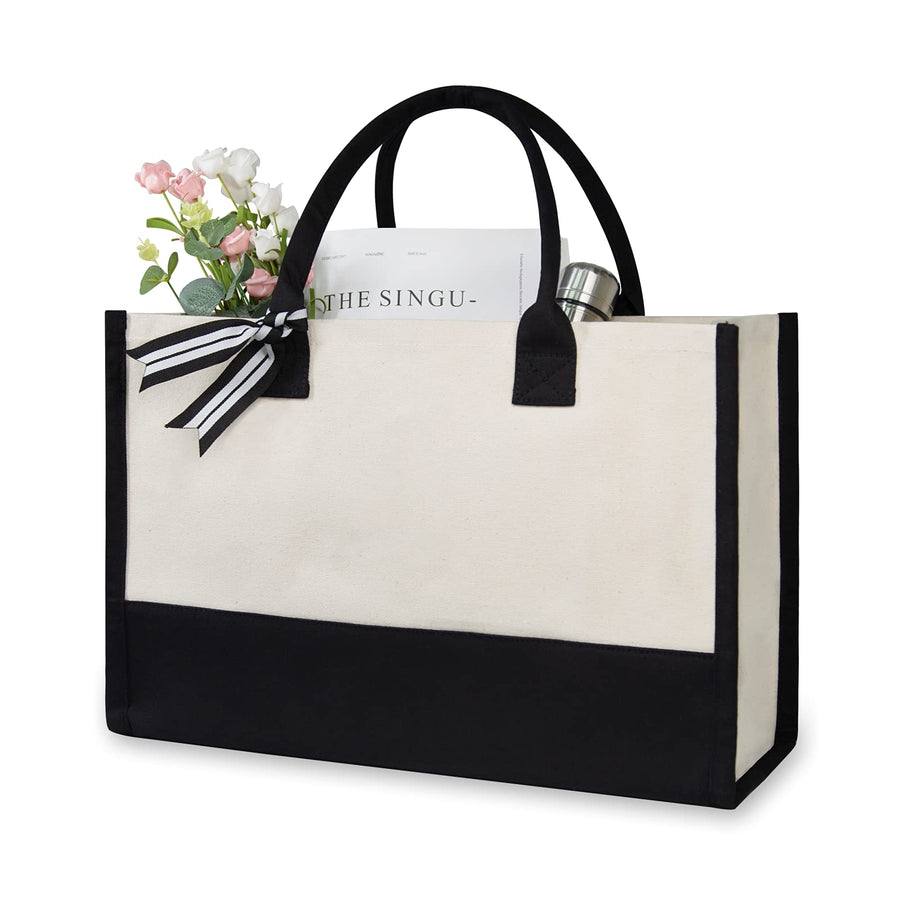 TOPDesign Classic White & Black Cotton Canvas Tote 