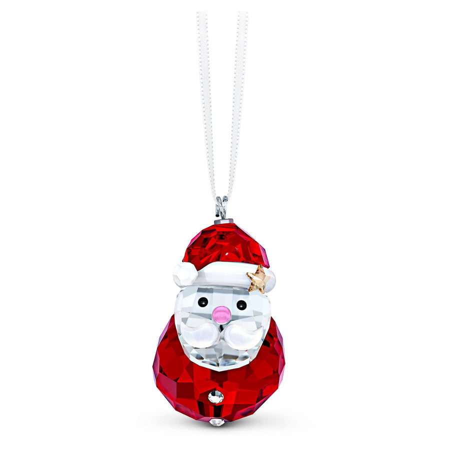 SWAROVSKI Rocking Santa Claus Ornament, for Hanging on a Tree or for Display, Clear Crystal with Red Accent and Gold Stars, Part of The Joyful Ornaments Collection