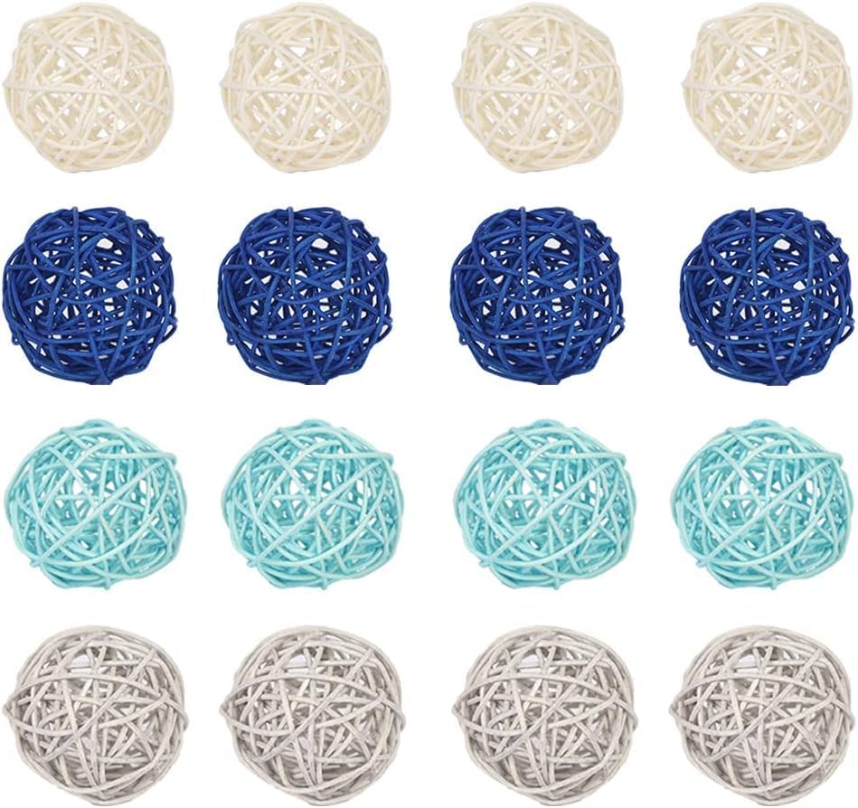 20PCS Large Blue Wicker Rattan Balls, 2.8 Inches, Vase Fillers for Table Centerpieces, Weddings, Parties, Aromatherapy Accessories