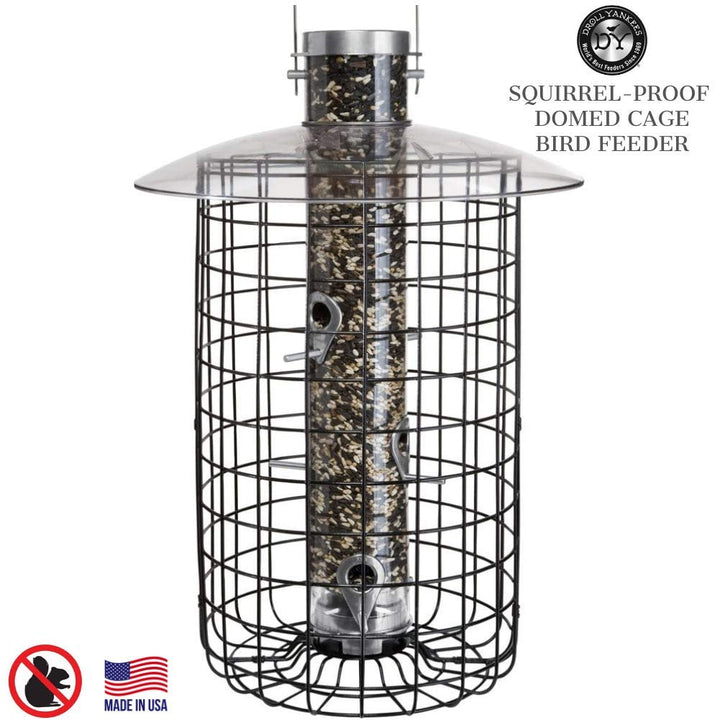 Droll Yankees Domed Cage Sunflower Seed Bird Feeder, 6 Feeding Ports, 20-Inch, Black