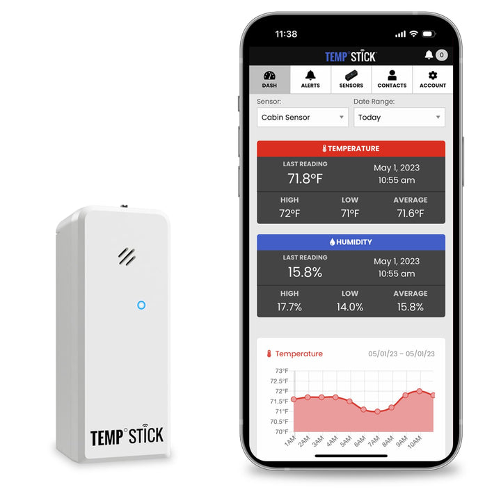 Temp Stick Remote WiFi Temperature &amp; Humidity Sensor, Data Logger. No Subscription. 24/7 Monitor, Unlimited Text, App &amp; Email Alerts. Made in America. Use with Alexa, IFTTT. Monitor Anywhere, Anytime