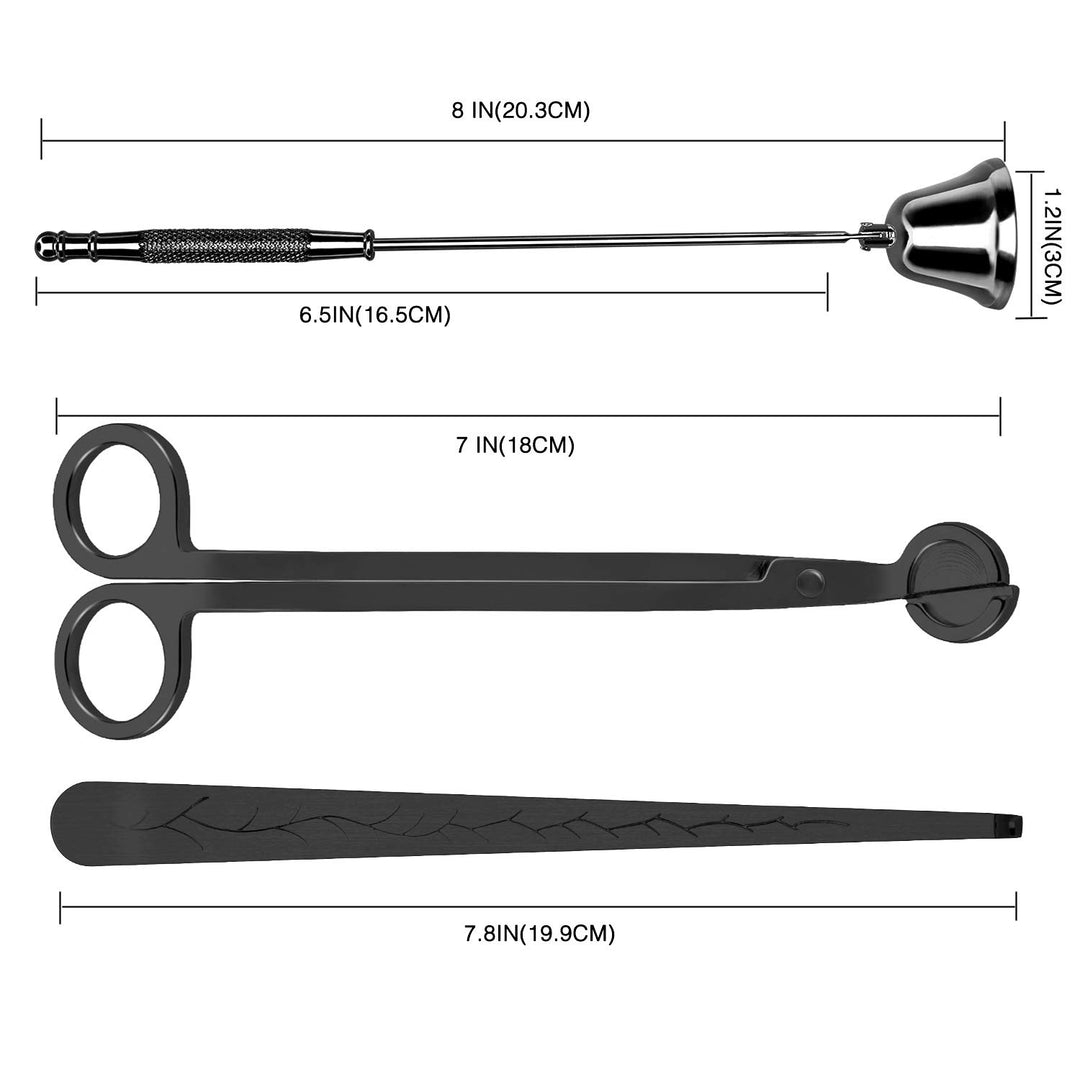 3 in 1 Candle Accessory Set - Wick Trimmer, Snuffer, Dipper with Gift Package for Candle Lovers (Black)