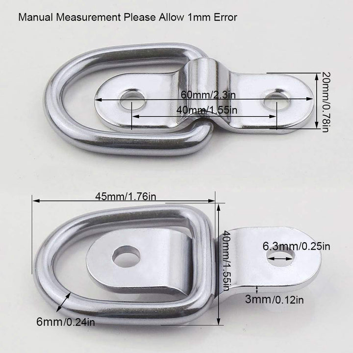D Rings Tie Down Anchors 1/4 Stainless Steel D Ring 1200bls Breaking Strength,6pcs Heavy Duty Trailers Bracket Surface Mount Hooks with Screws Securing Cargo for Boats,Trucks,Camper