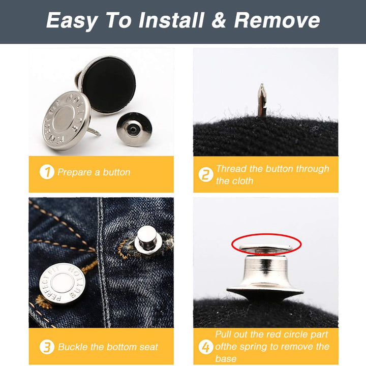 1 Set 12pcs Perfect Fit Button Pins for Jeans, Detachable and Removable Jean Button Pins No Sew, Adjustable Metal Buttons can Increase or Decrease The Waist of Any Pants by 1 inch in a Few Seconds