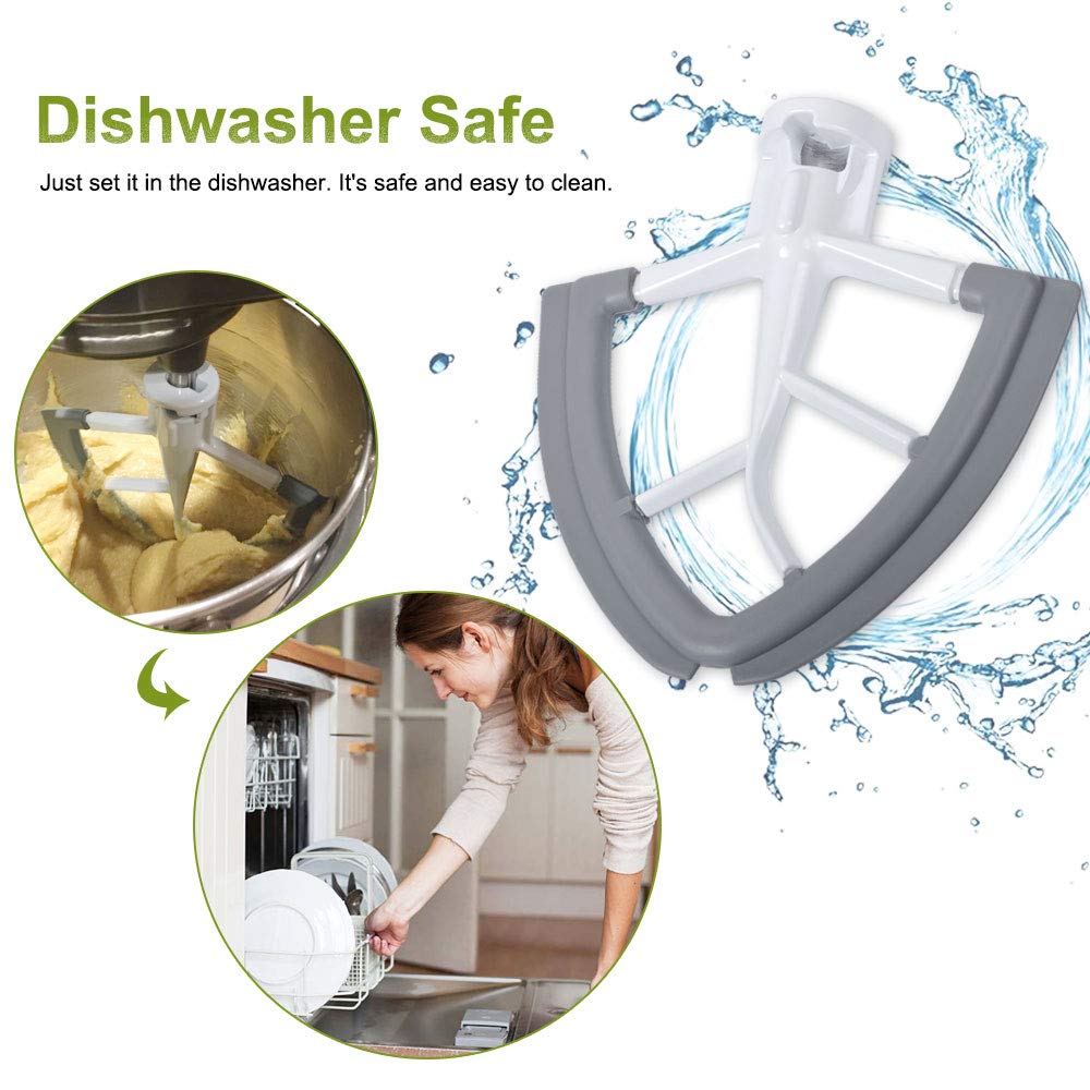 Prokitchen Flex Edge Beater for Kitchenaid Mixer, 4.5-5 Quart Tilt-Head Flat Beater for Kitchen Aid Accessories and Attachments with Silicone Edges Flex Edge Bowl Scraper Bonus 4 Soft Plastic Scraper