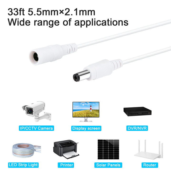 WILDHD DC Power Extension Cable 33ft 2.1mm x 5.5mm Comp